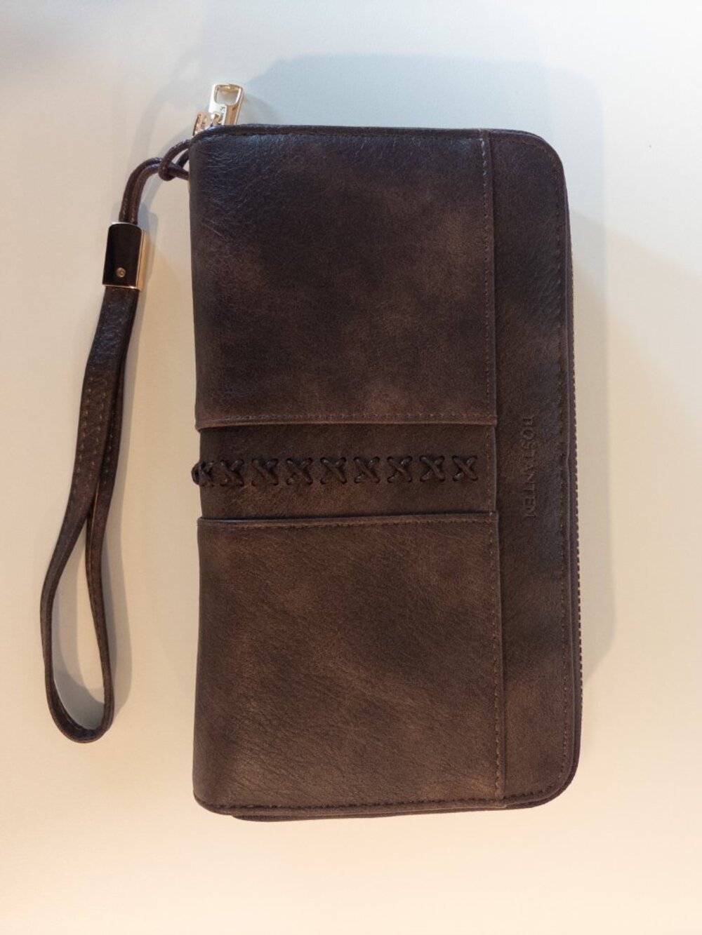 NWOT Bostanten Double-Zipper Wristlet Wallet Dark Brown